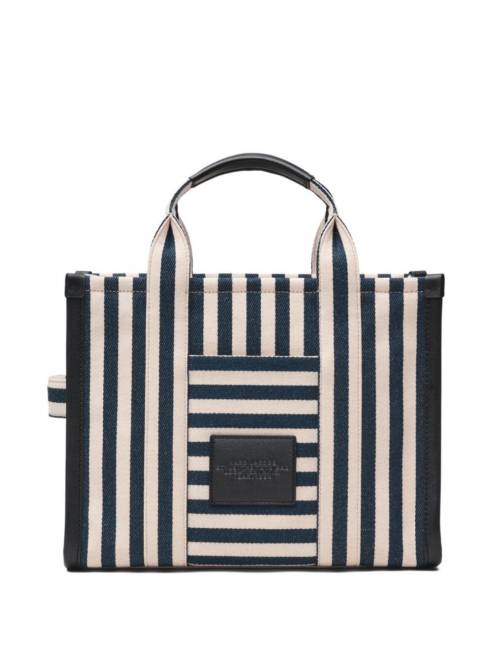 MARC JACOBS Borsa The Tote Bag in cotone a righe bianche e blu