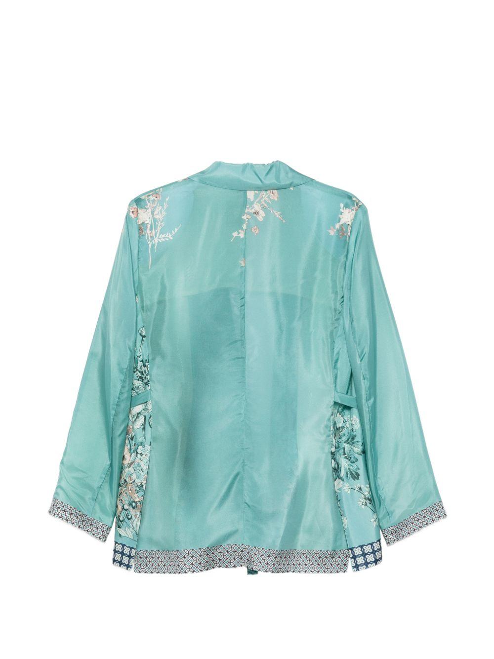 SEVENTY Blazer in seta verde con stampa floreale e cintura