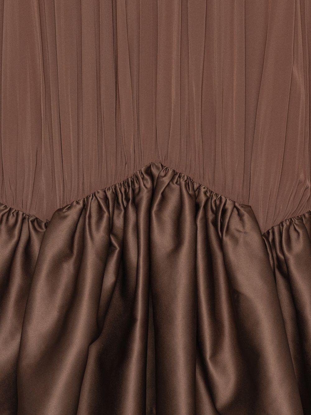 ROTATE Abito corto marrone con rouches satinata