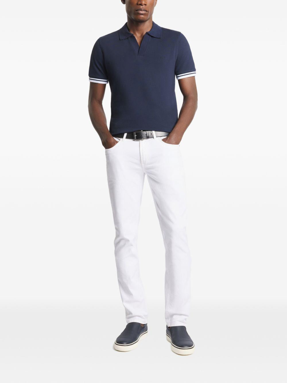 FAY Polo in cotone blu scuro con scollo a V