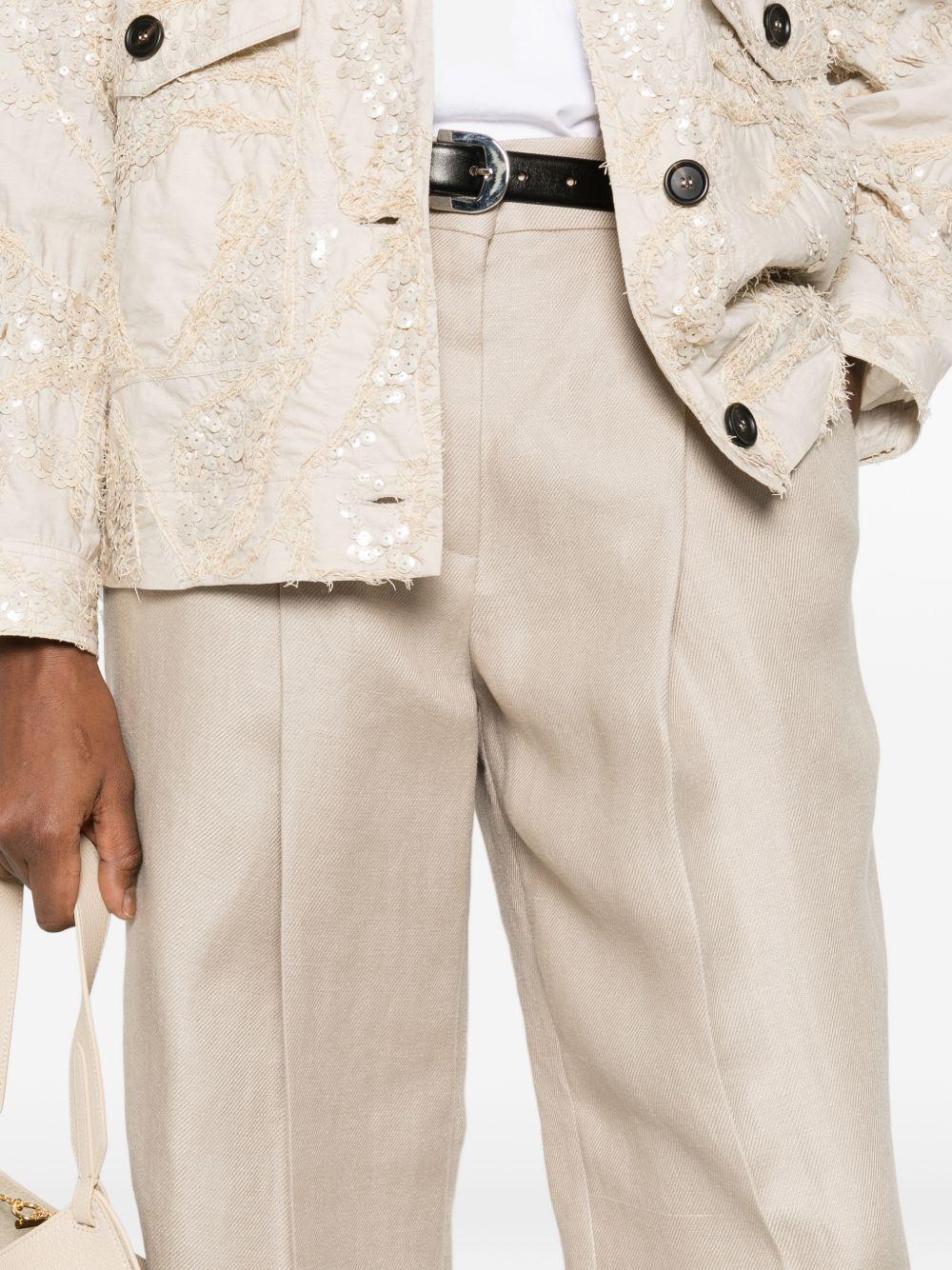 BRUNELLO CUCINELLI Pantaloni beige chiaro in lino con pieghe frontali