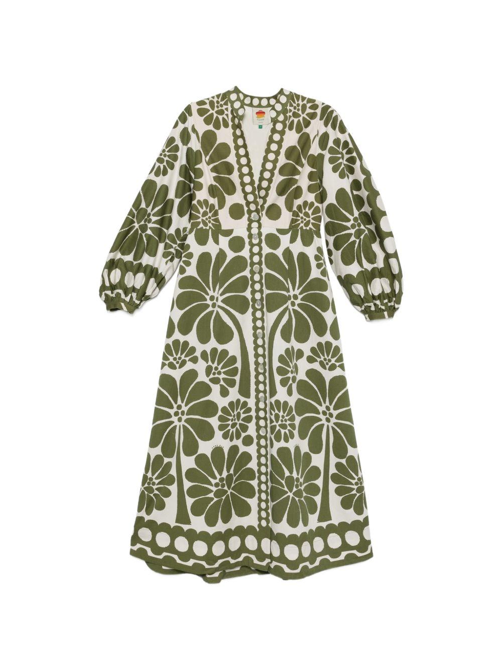 FARM RIO Abito lungo con stampa floreale in cotone verde