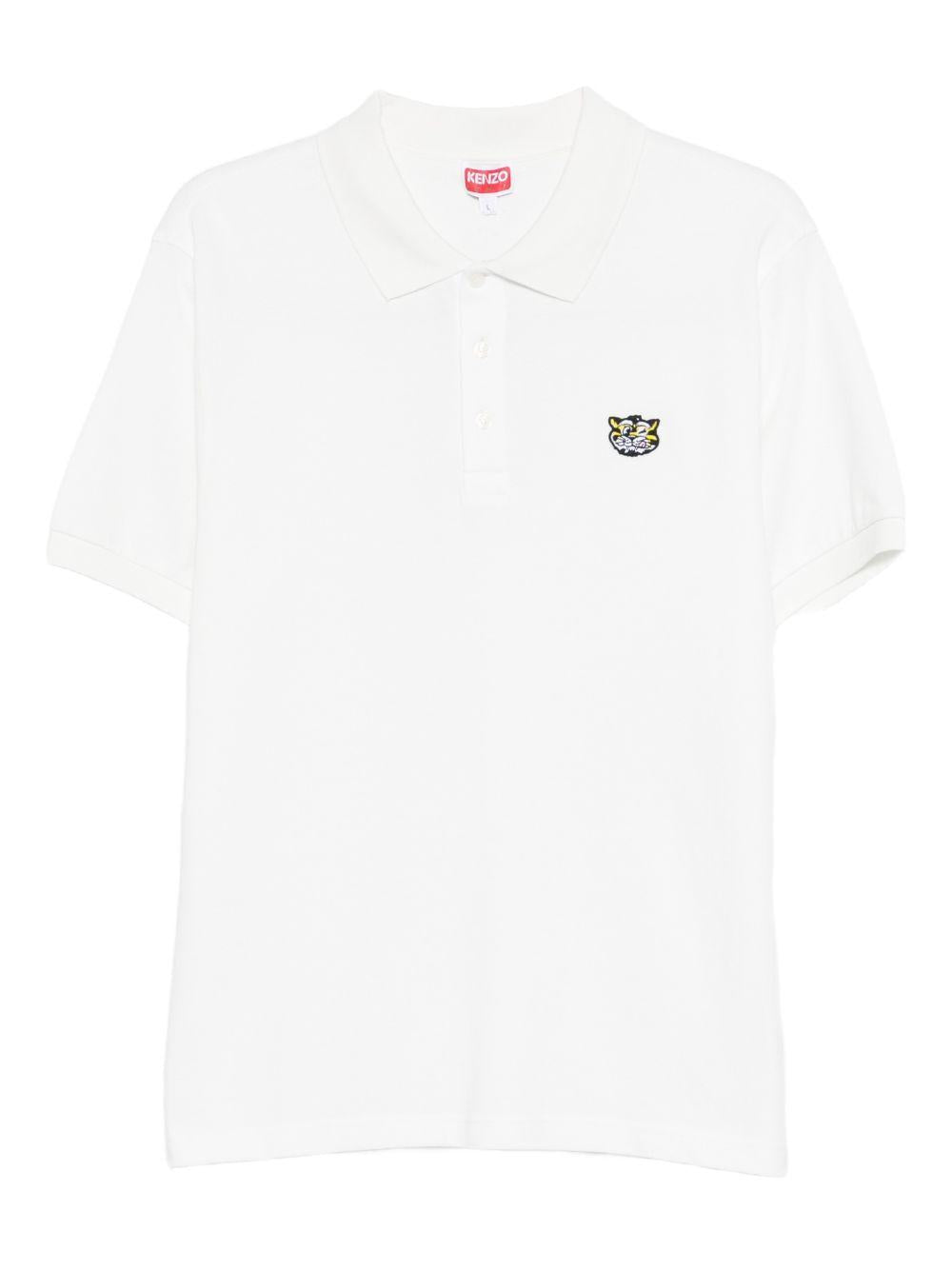 KENZO Polo in cotone bianco con patch tigre