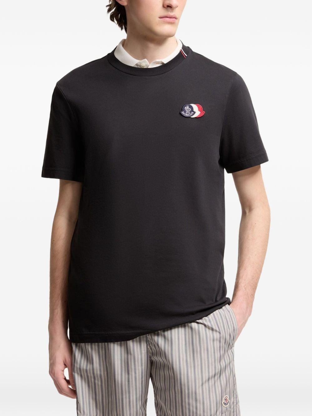 MONCLER T-shirt in cotone blu con triplo logo