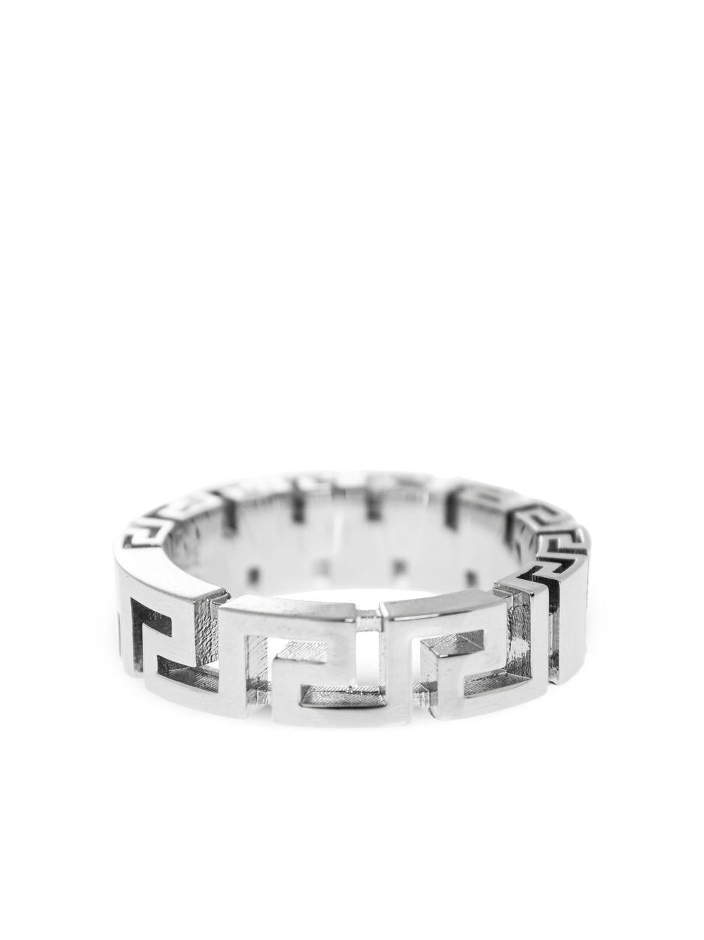 VERSACE Anello con motivo Greca color argento