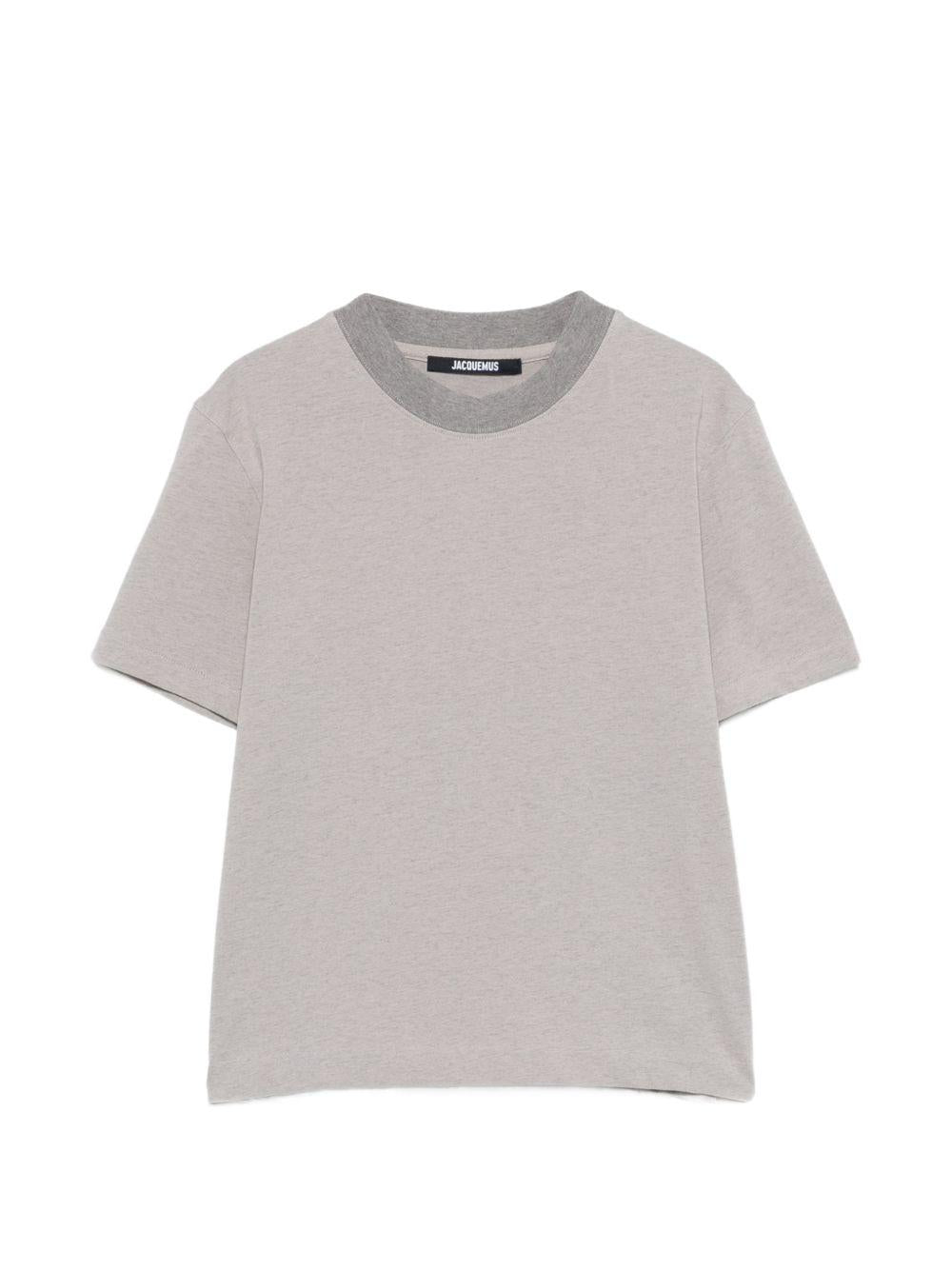 JACQUEMUS T-shirt grigia con scollo rotondo e ricamo logo