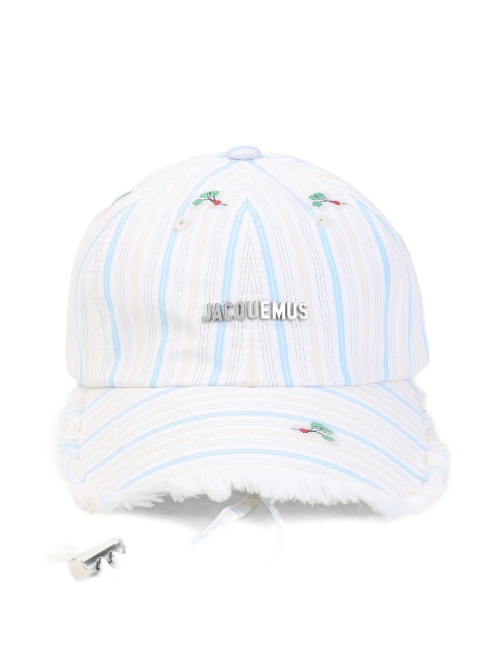 JACQUEMUS Cappello Artichaut in cotone a righe con dettagli ricamati