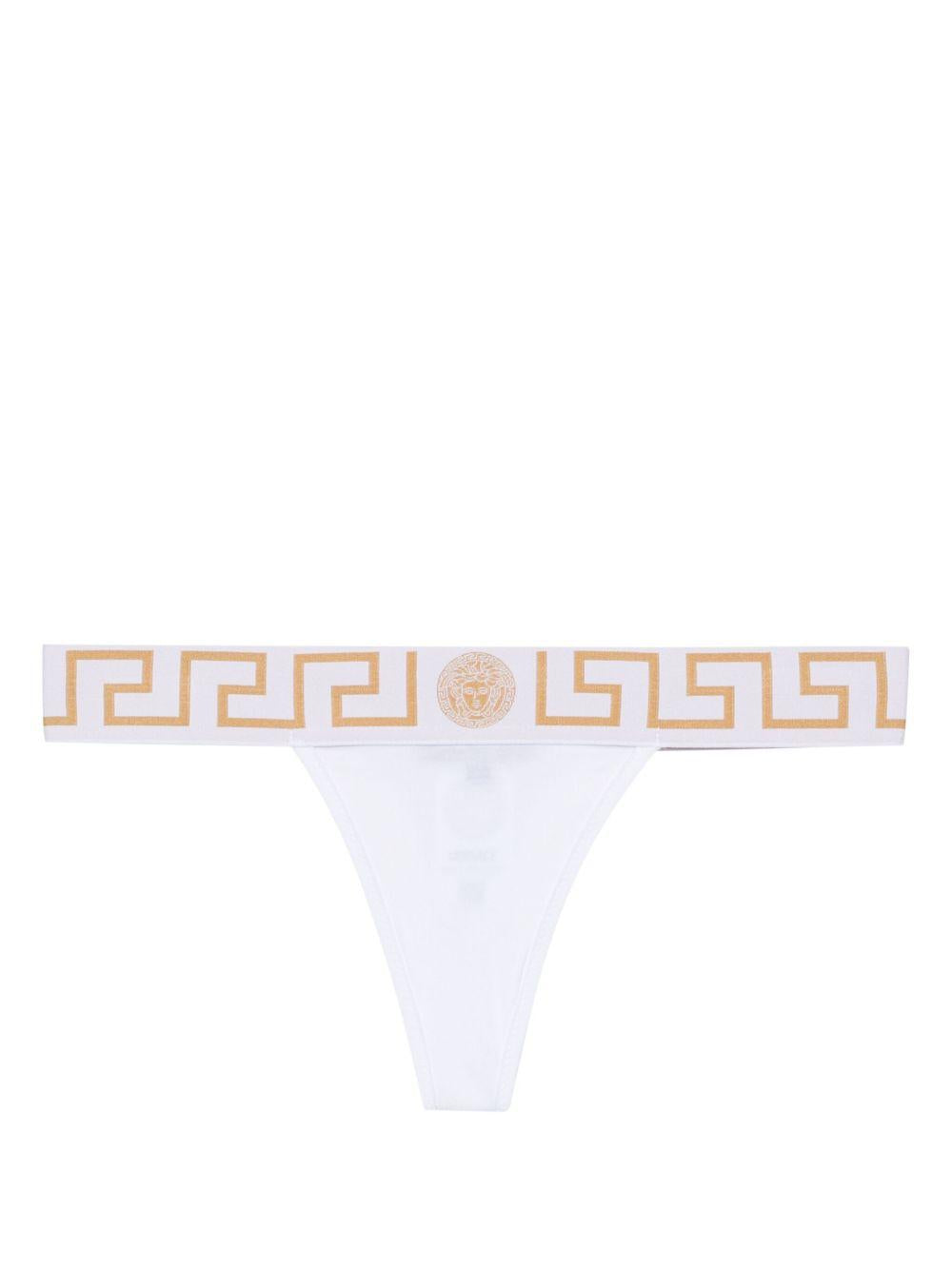 VERSACE Slip in cotone bianco con motivo greco