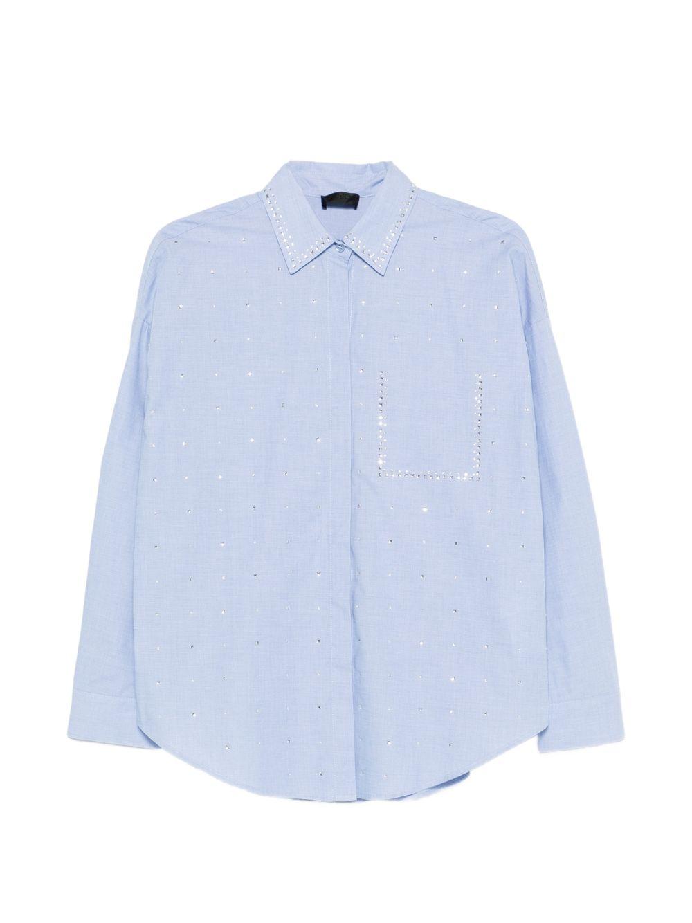 LIUJO Camicia azzurra a maniche lunghe con strass