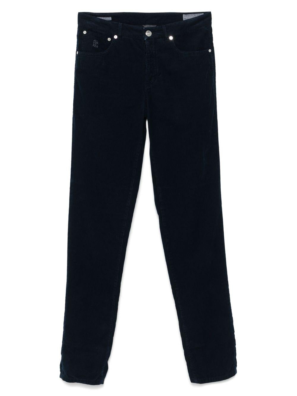 BRUNELLO CUCINELLI Pantalone italian fit in velluto a costine di cotone blu navy