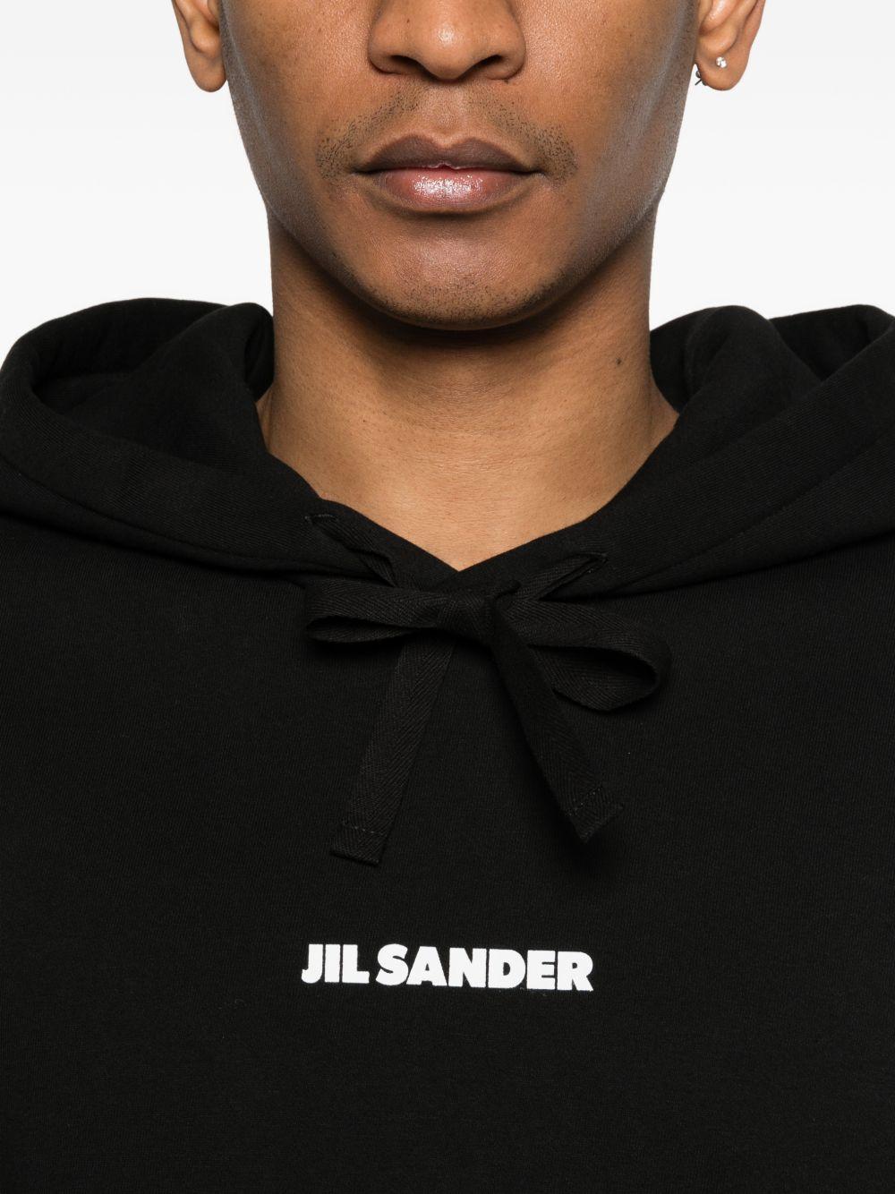 JIL SANDER Felpa in cotone nero con cappuccio e logo bianco