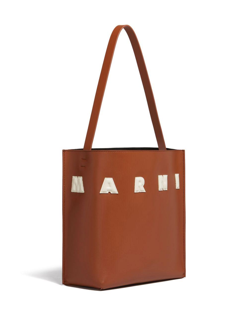 MARNI Borsa shopping in pelle di vitello marrone