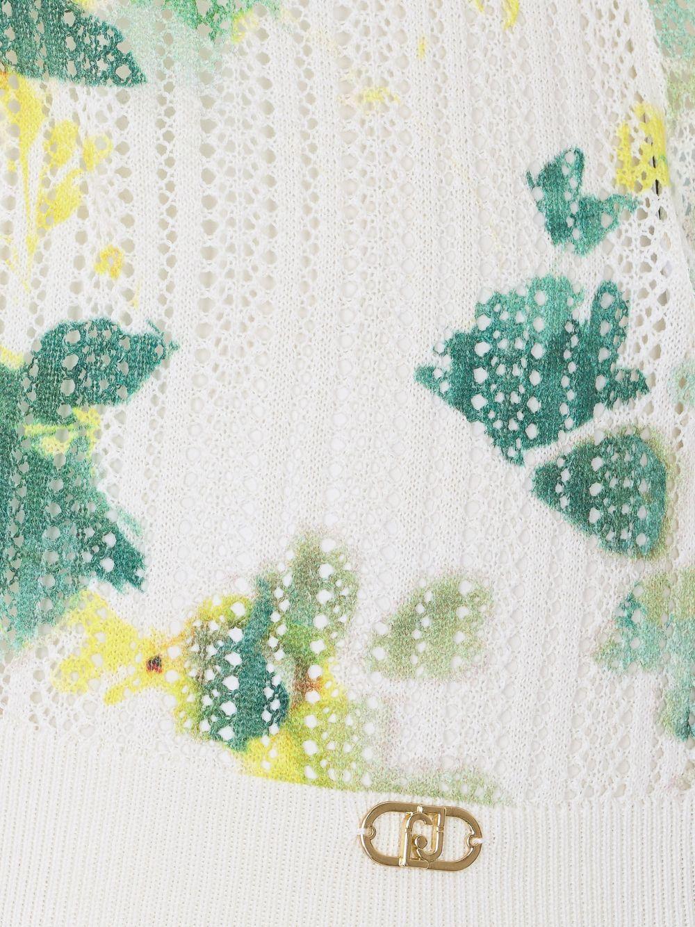 LIUJO T-shirt multicolore con scollo a V e stampa verde