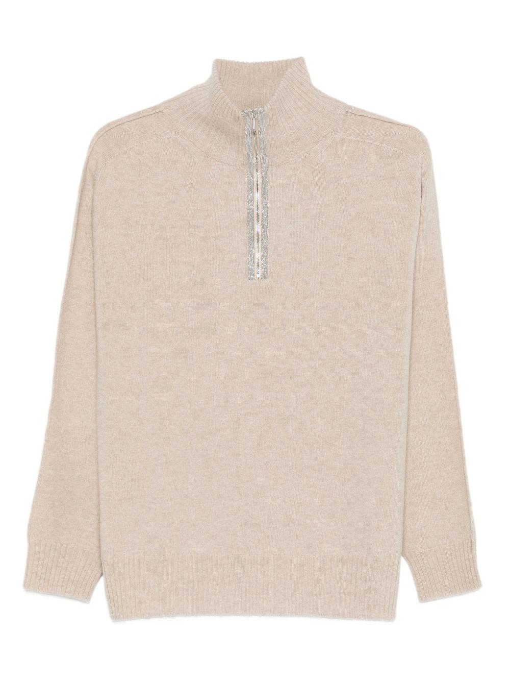 D EXTERIOR Maglia beige con collo alto e zip