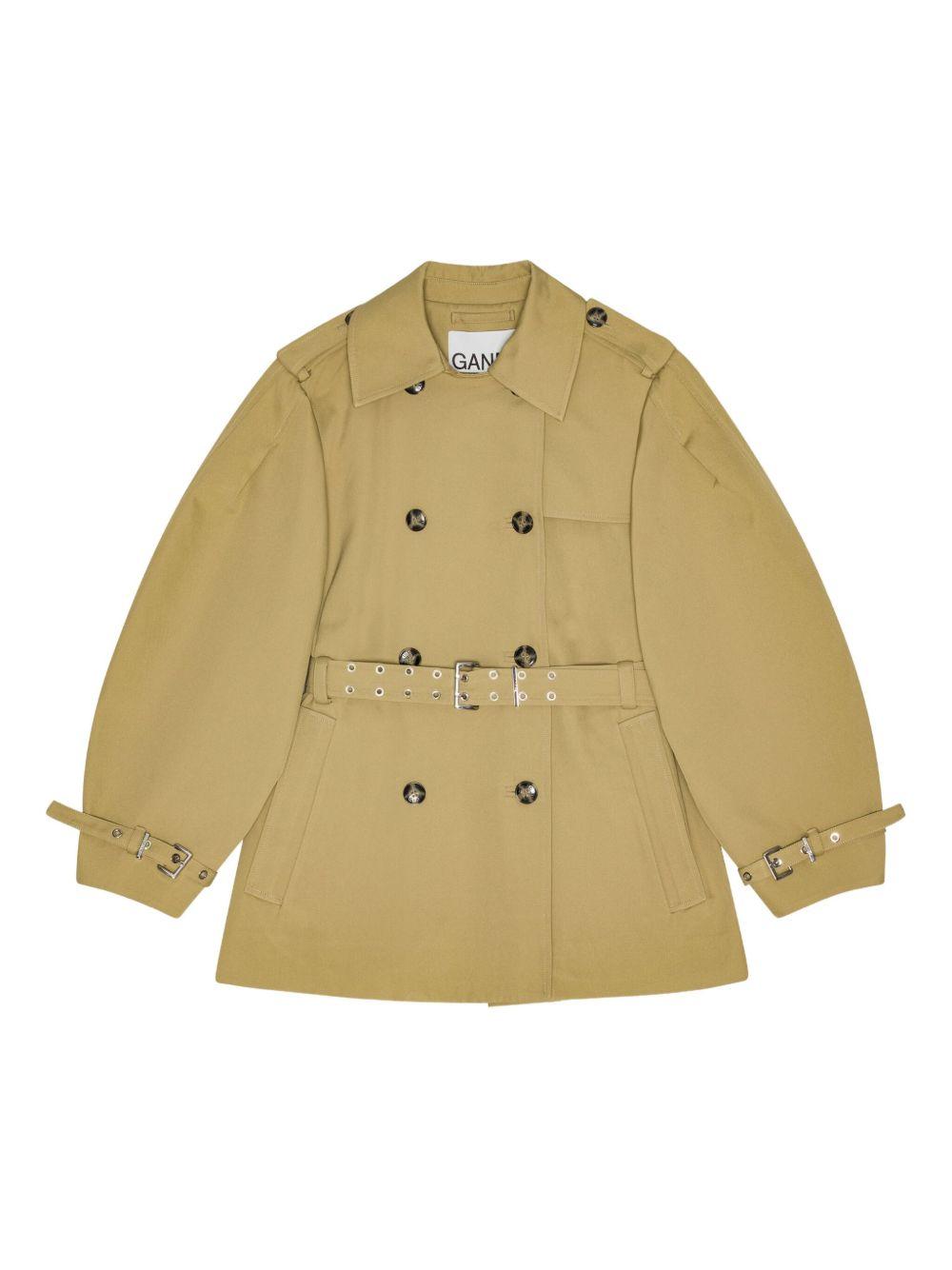GANNI Trench midi doppiopetto con maniche a palloncino
