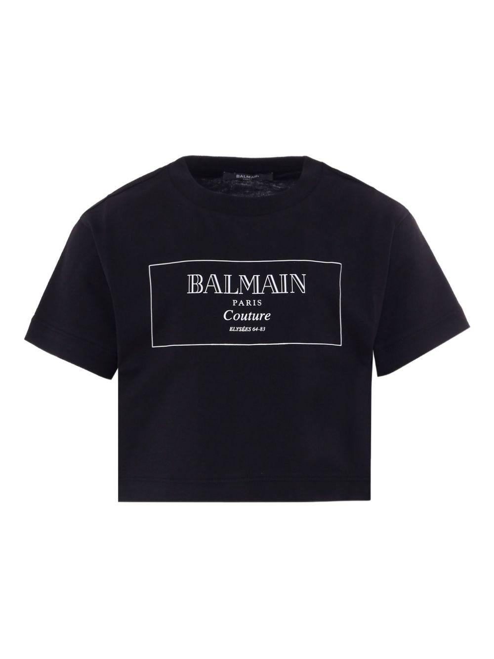 BALMAIN T-shirt crop da bambina in cotone nero