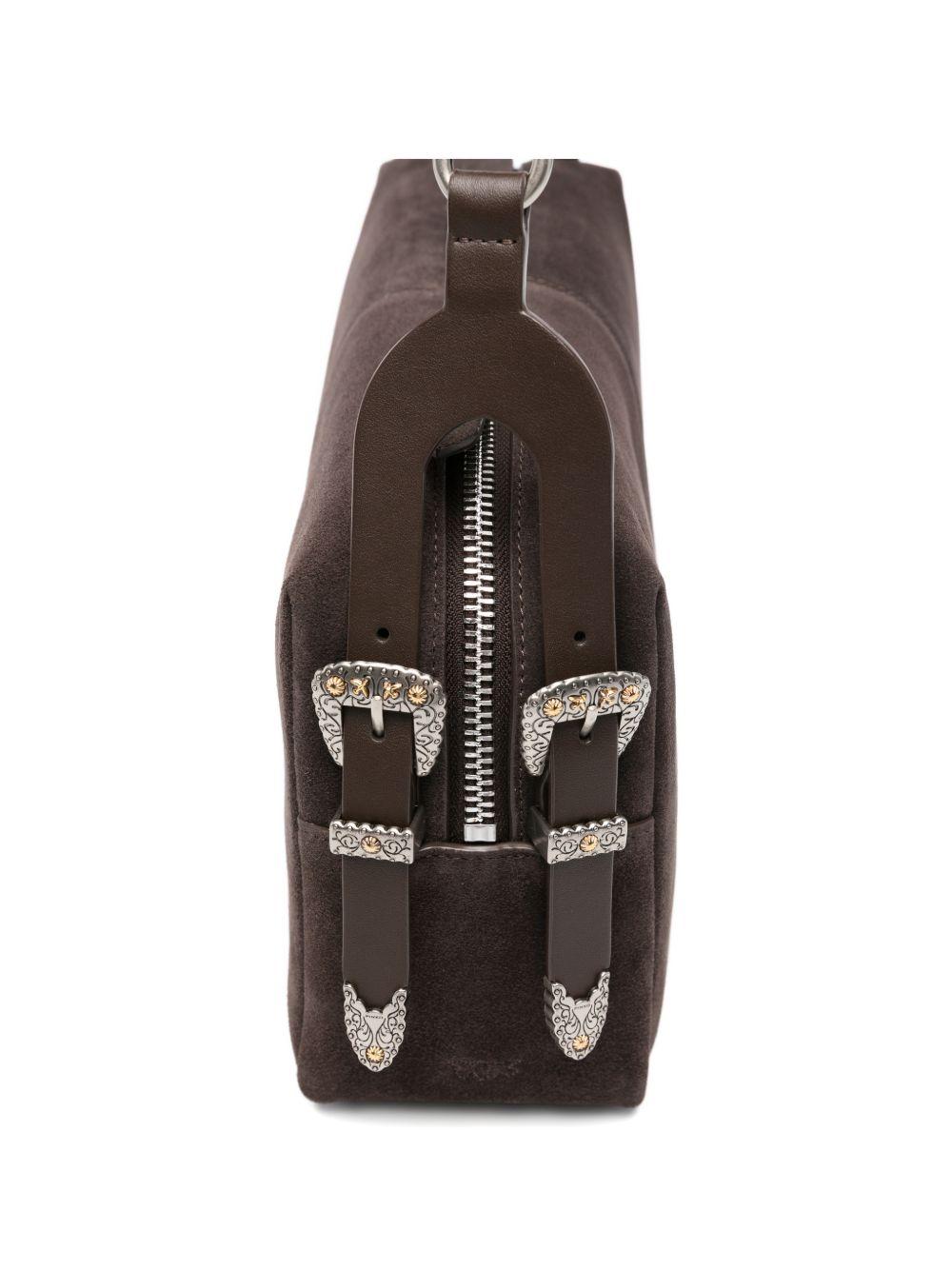 PINKO Borsa a spalla Classic Suede con logo marrone scuro
