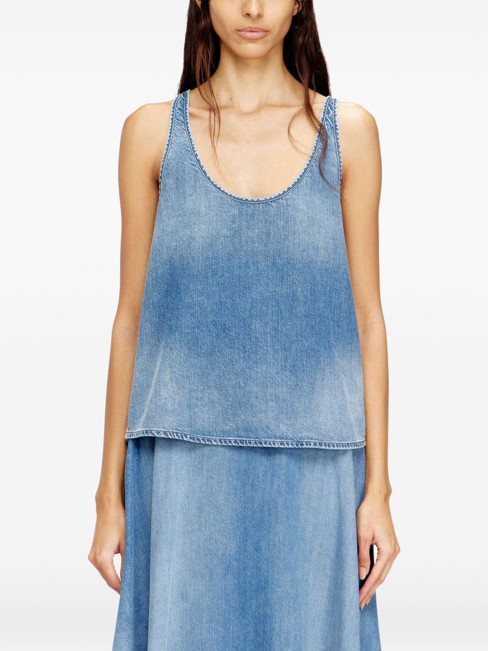 DIESEL Top smanicato con scollo tondo in cotone azzurro