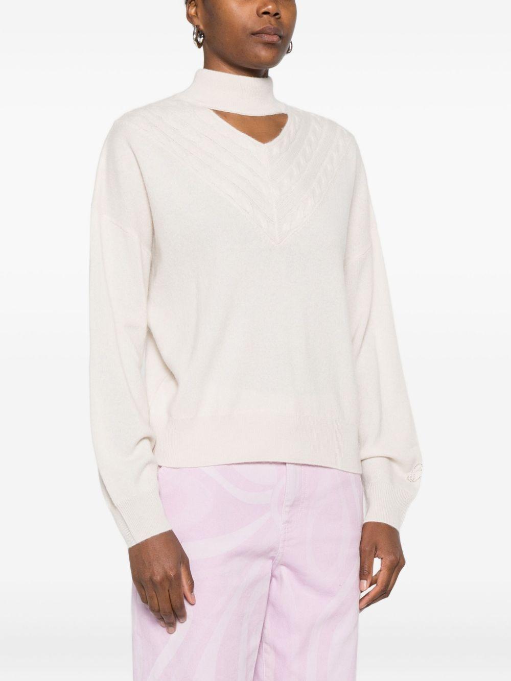 BLUGIRL Beige long-sleeved sweater with a high neck with a ribbed cutout detail