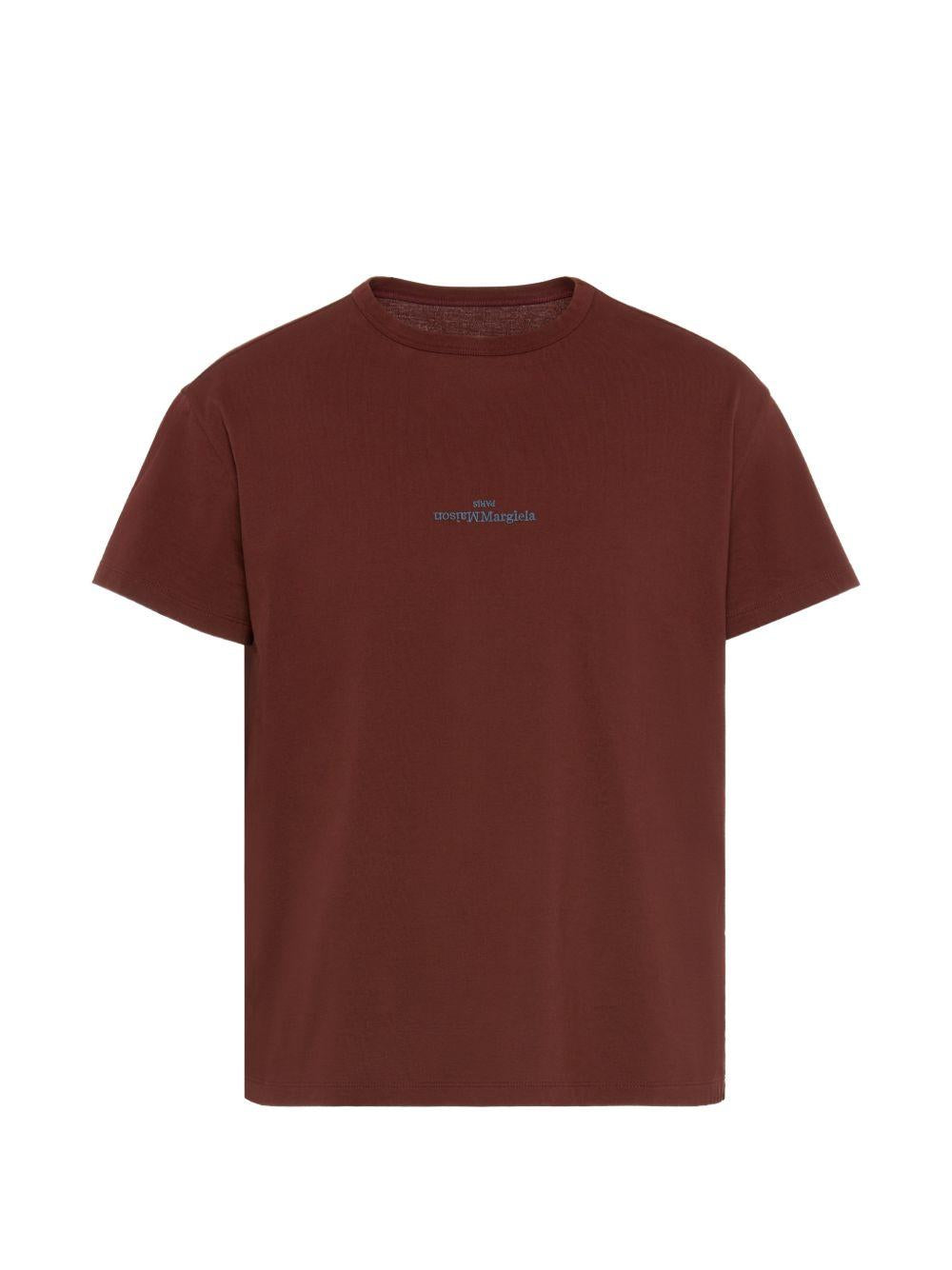 MAISON MARGIELA T-shirt oversize con logo ricamato in cotone bordeaux