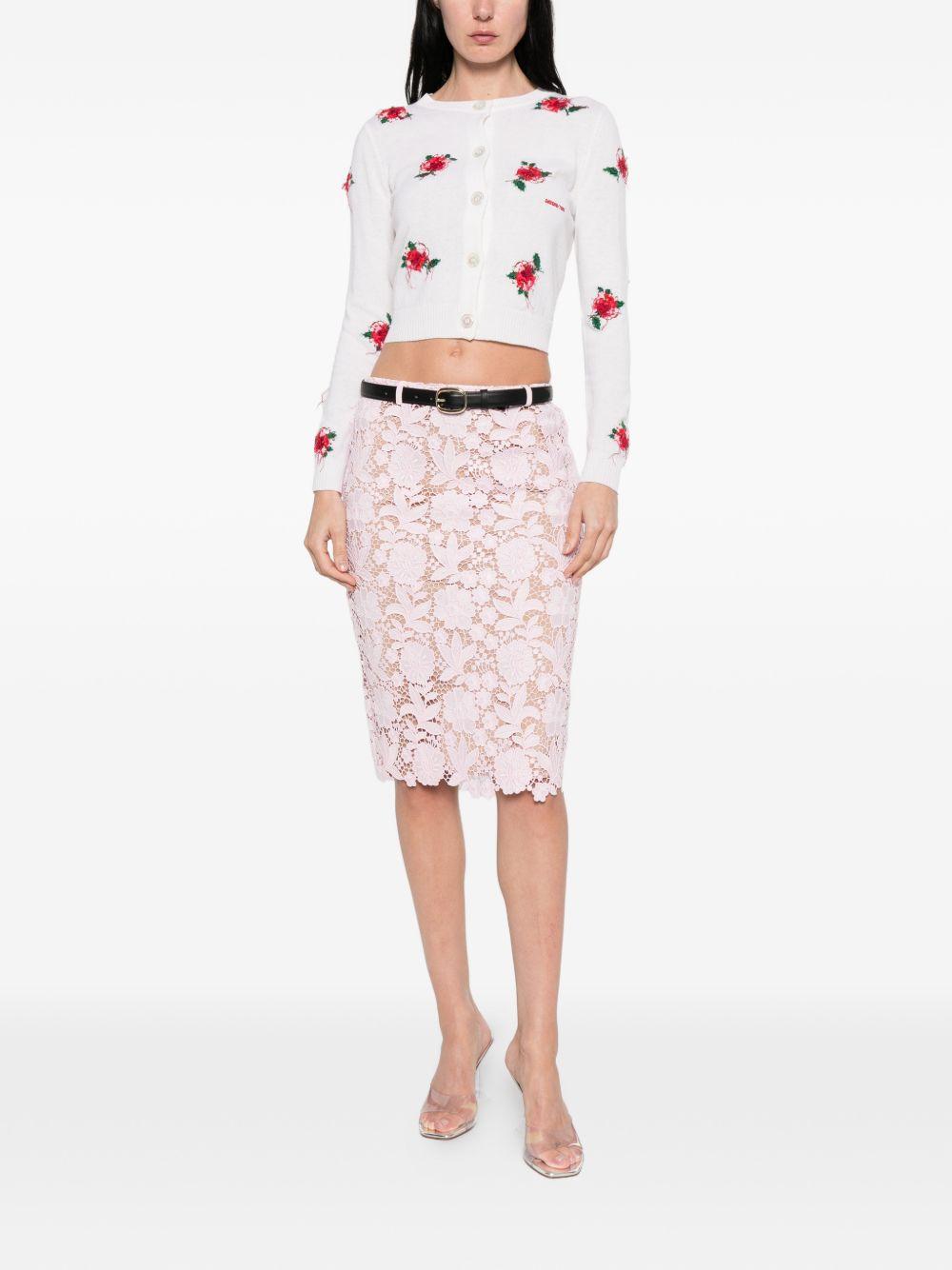 SELF PORTRAIT Gonna midi con pizzo floreale bianco