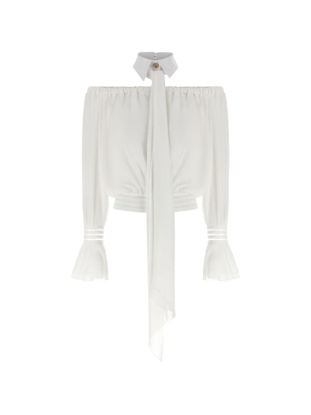 ELISABETTA FRANCHI Camicia corta bianca con dettaglio collo