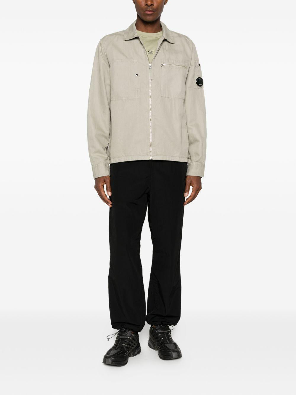 CP COMPANY Giacca camicia con zip in cotone misto lino grigio