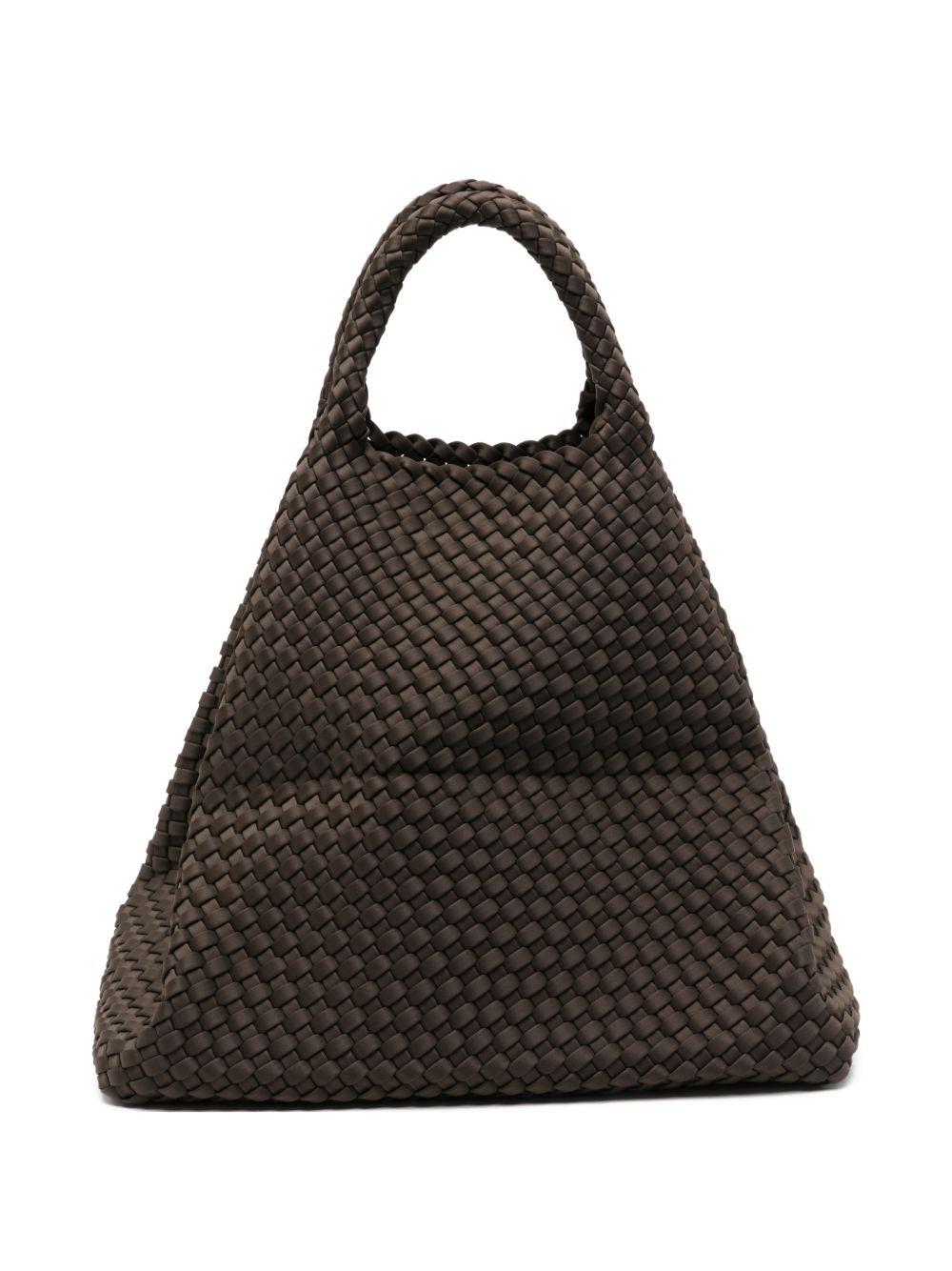 MARREA Borsa shopping marrone con texture intrecciato