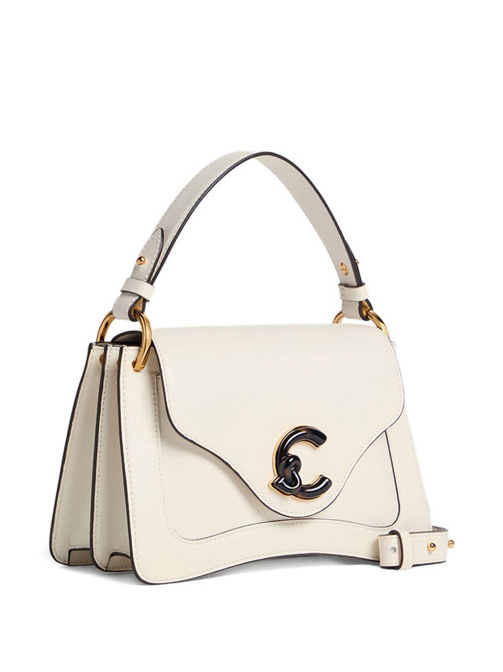 COCCINELLE Borsa a mano in pelle bianca con placca logo