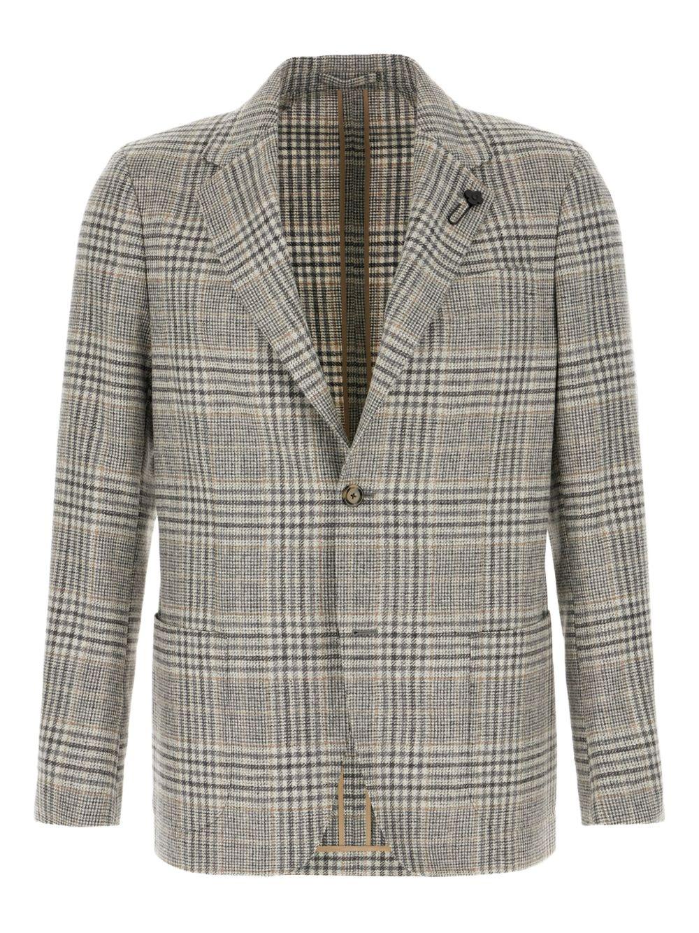 LARDINI Blazer monopetto a motivo check grigio