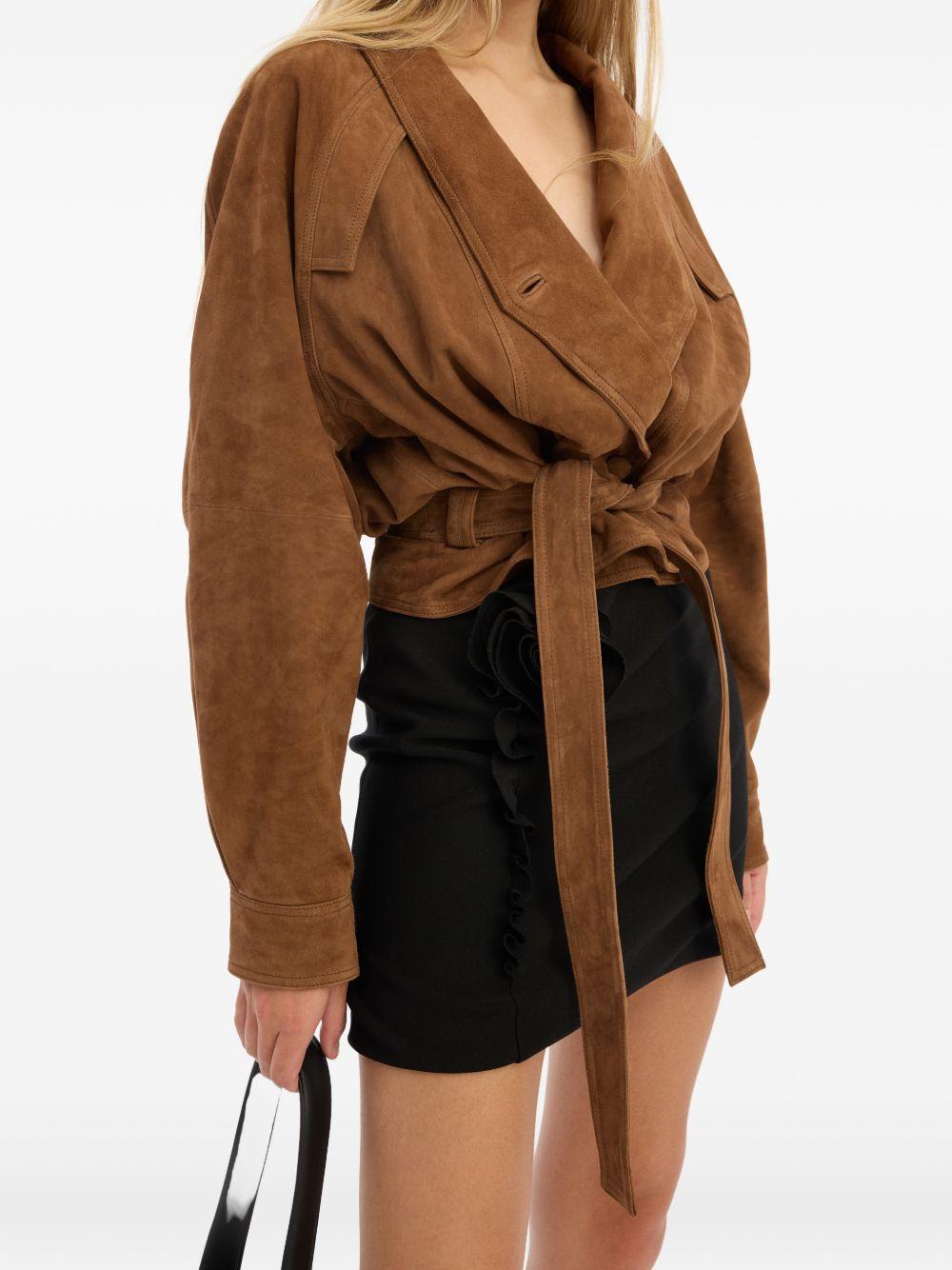 ROTATE Giacca corta in camoscio marrone con cintura