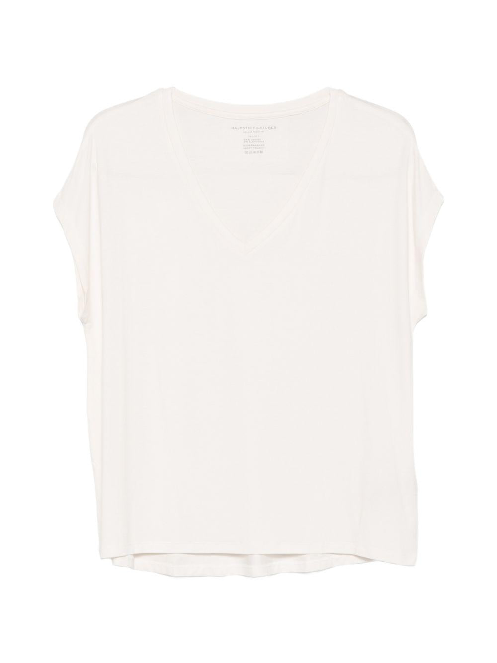 MAJESTIC FILATURES T-shirt morbida con scollo a V crema