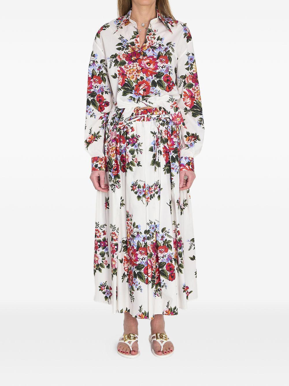 DOLCE e GABBANA Camicia con stampa floreale in cotone bianco