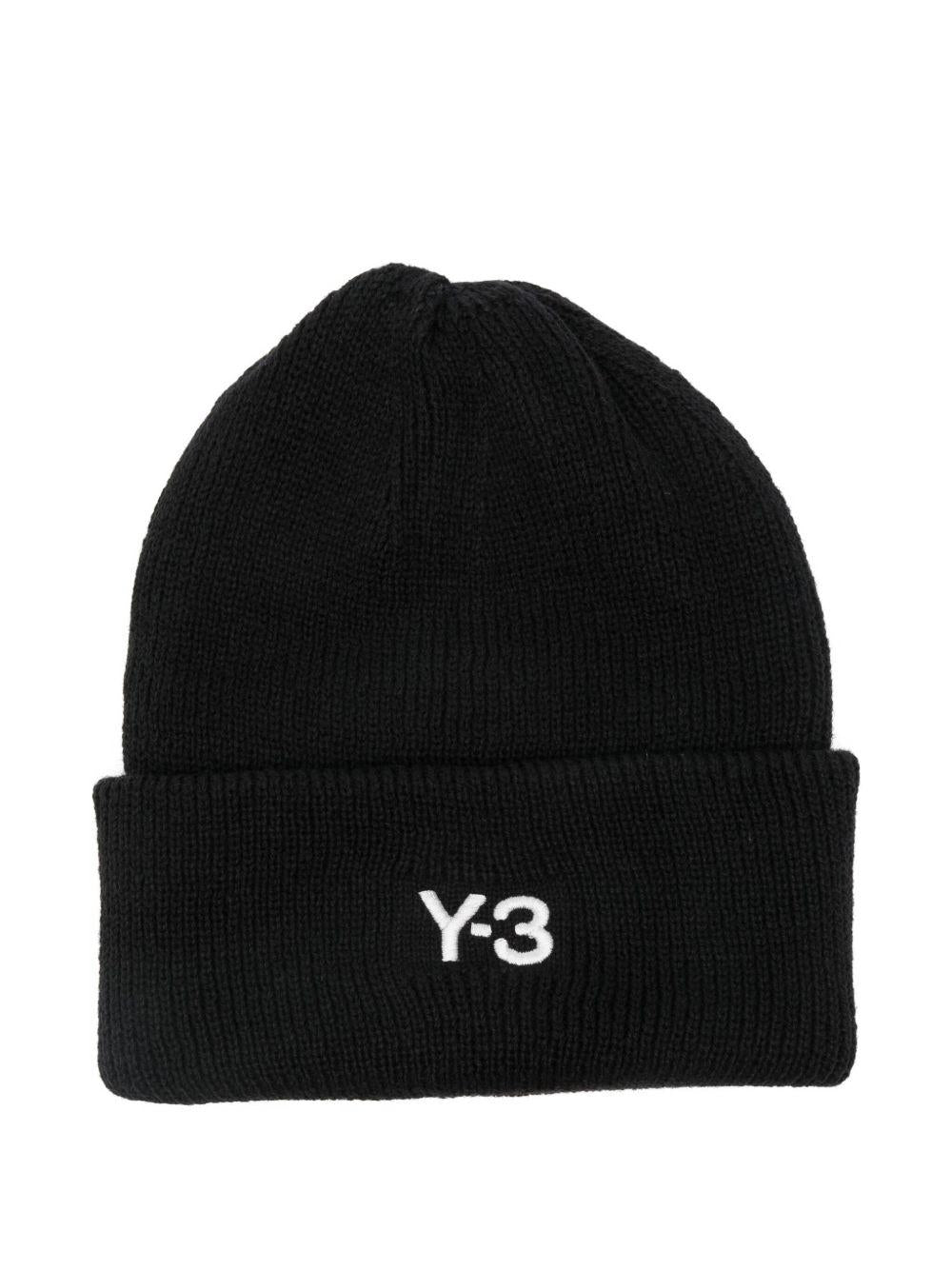 Y3 Cappello con logo ricamato in lana nero