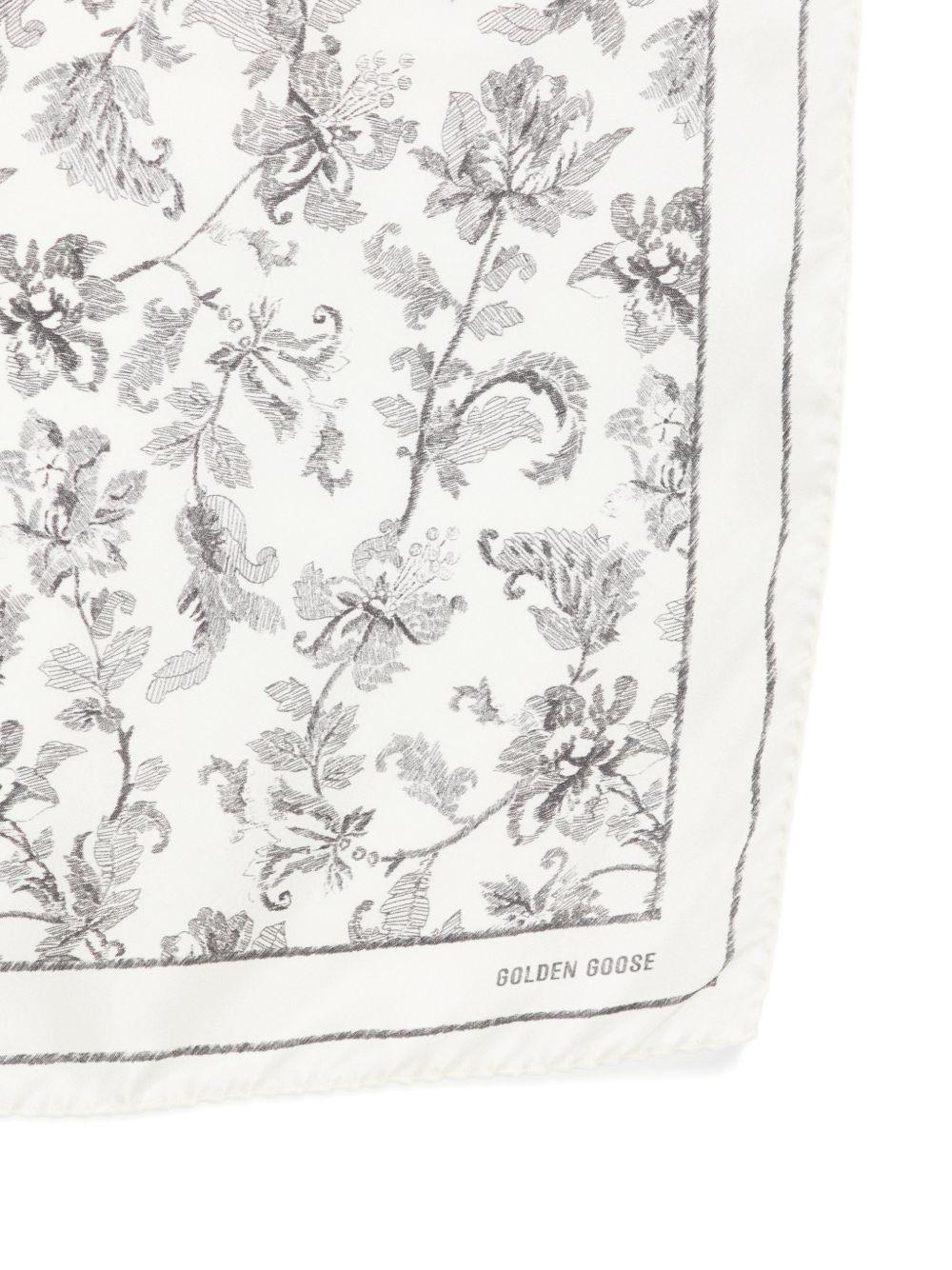 GOLDEN GOOSE Foulard in seta grigio e bianco con stampa floreale