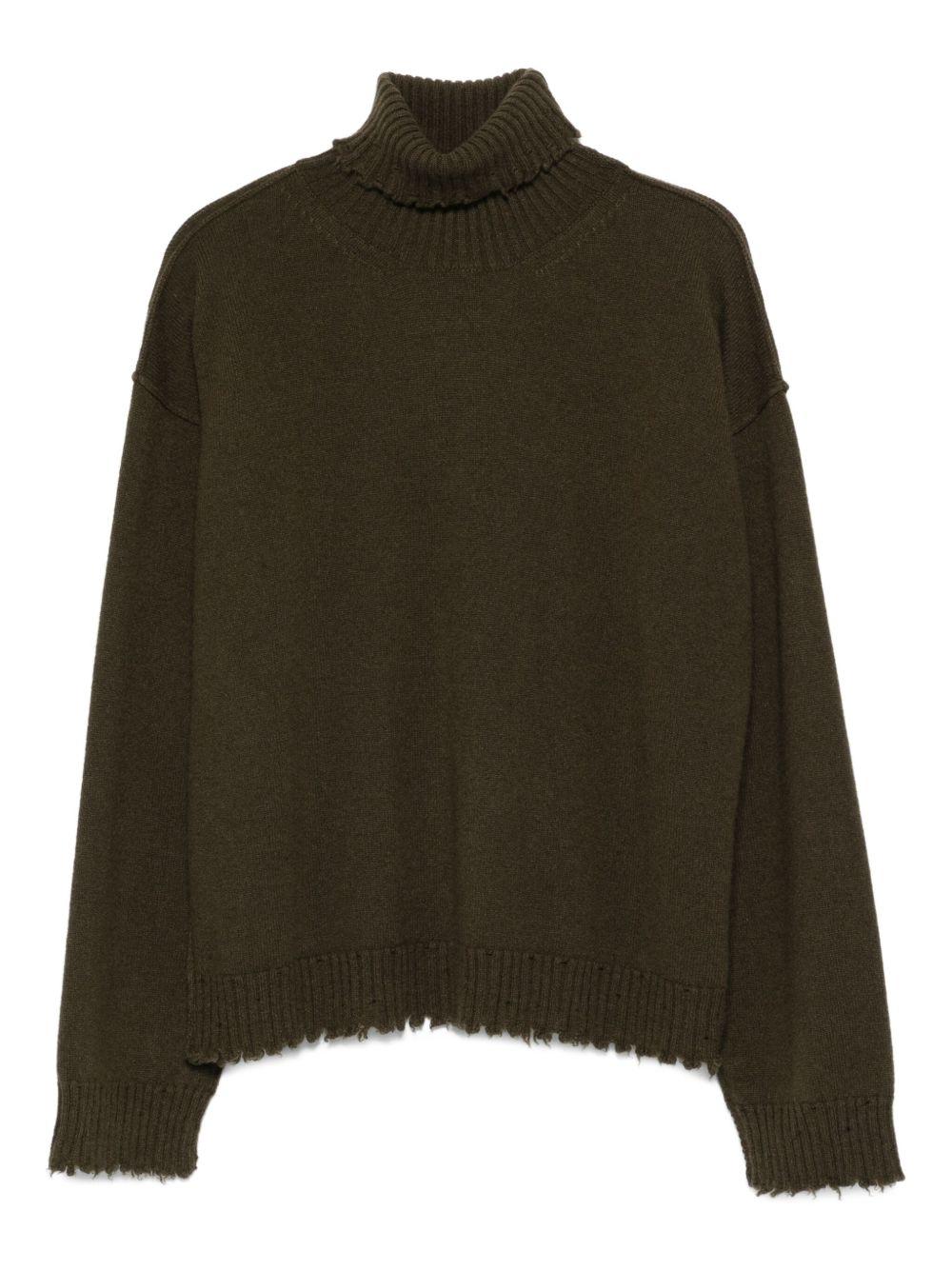 UMA WANG Maglione a collo alto in cashmere verde militare