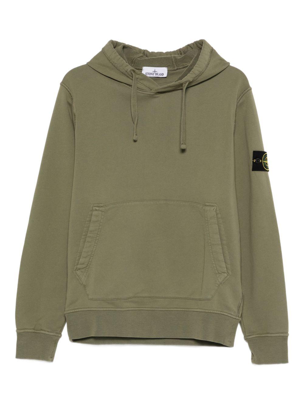 STONE ISLAND Felpa in cotone verde con cappuccio