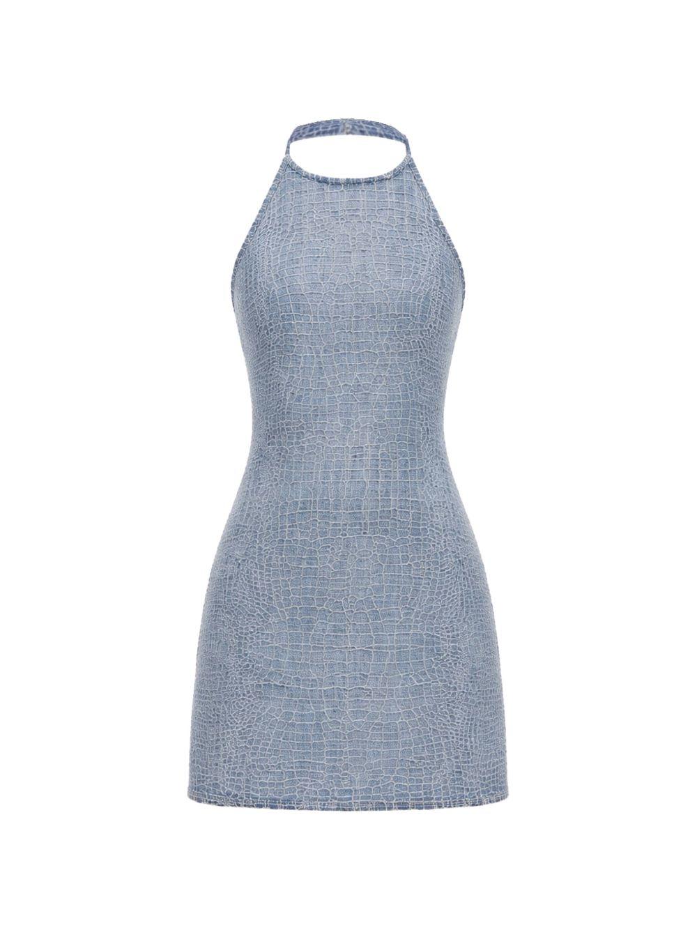 SELF PORTRAIT Abito corto azzurro con scollo alter ed effetto cocco