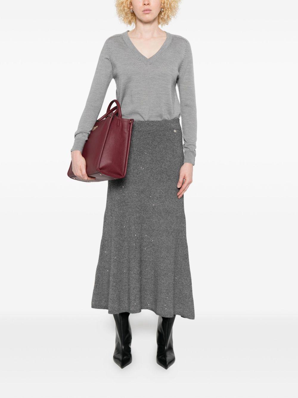 LIUJO Maglia grigia in lana vergine con scollo a V