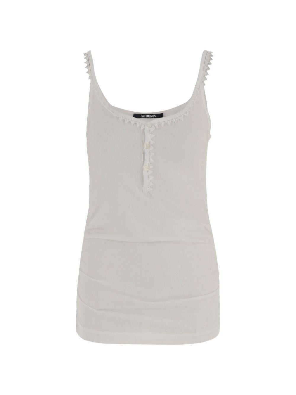 JACQUEMUS Top Clavela in cotone bianco con mezza abbottonatura