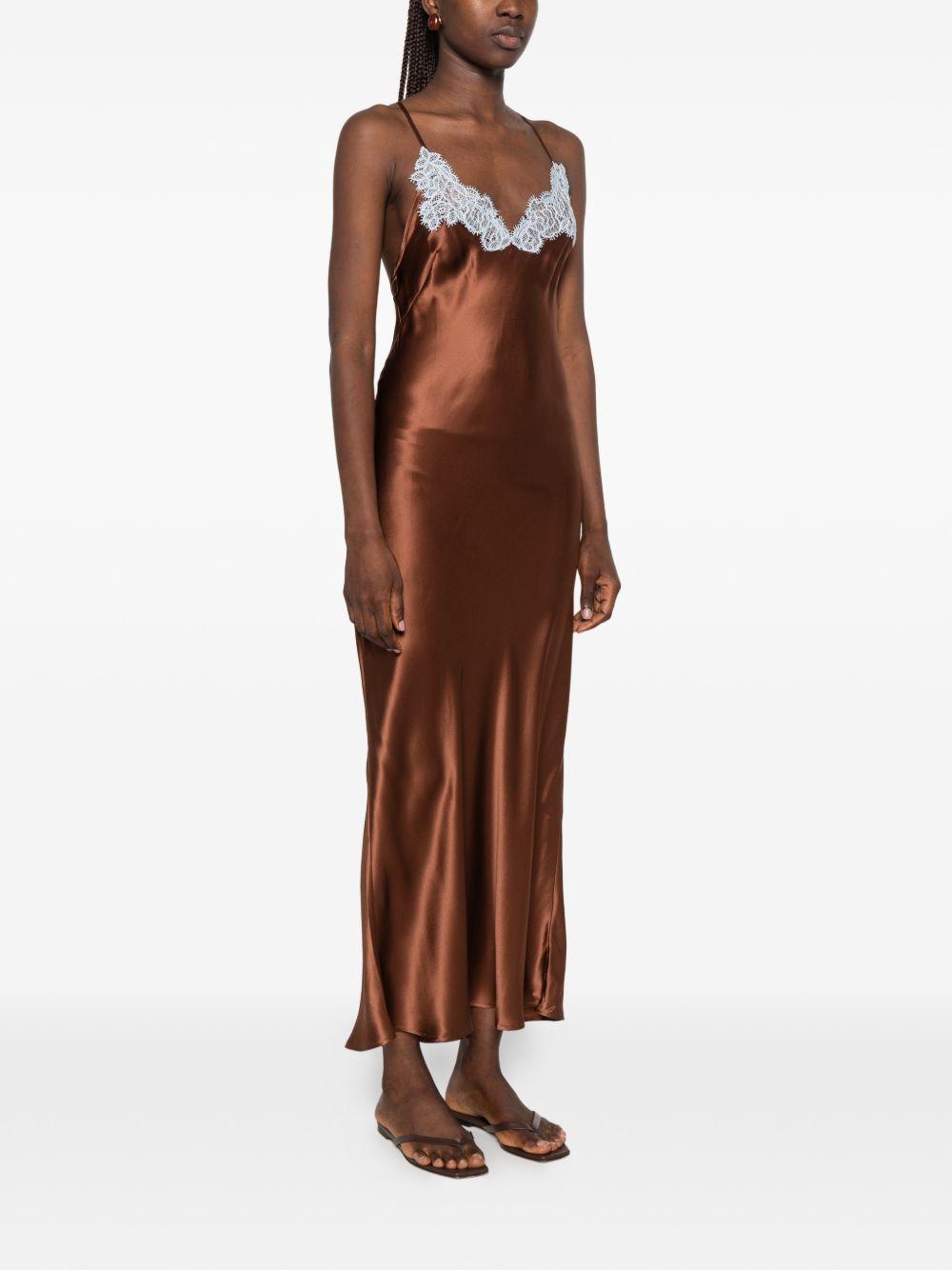 MC2 SAINT BARTH Abito midi Eydis in seta marrone con pizzo