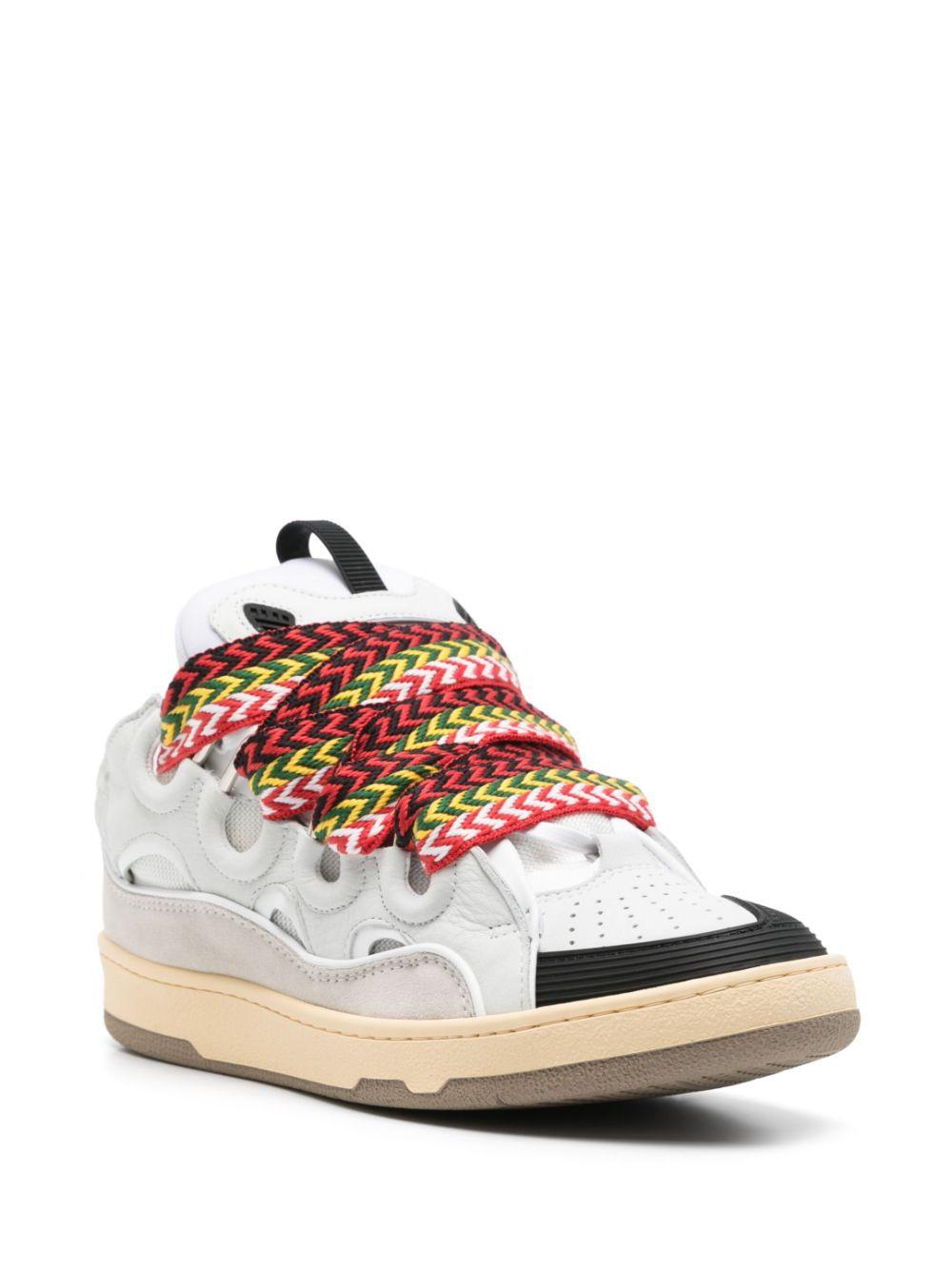 LANVIN Sneakers unisex in pelle di vitello grigia con lacci multicolore