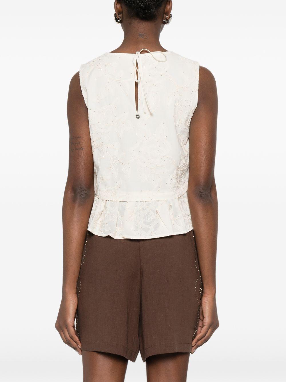 LIUJO Top in san gallo con rouches in vita