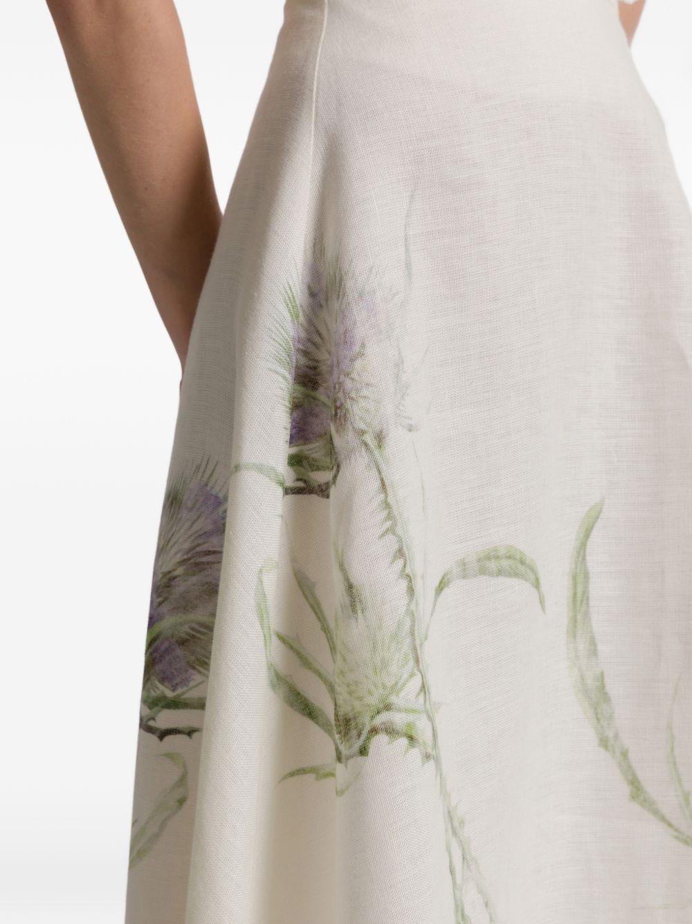 ALBERTA FERRETTI Gonna in lino bianca con stampa floreale