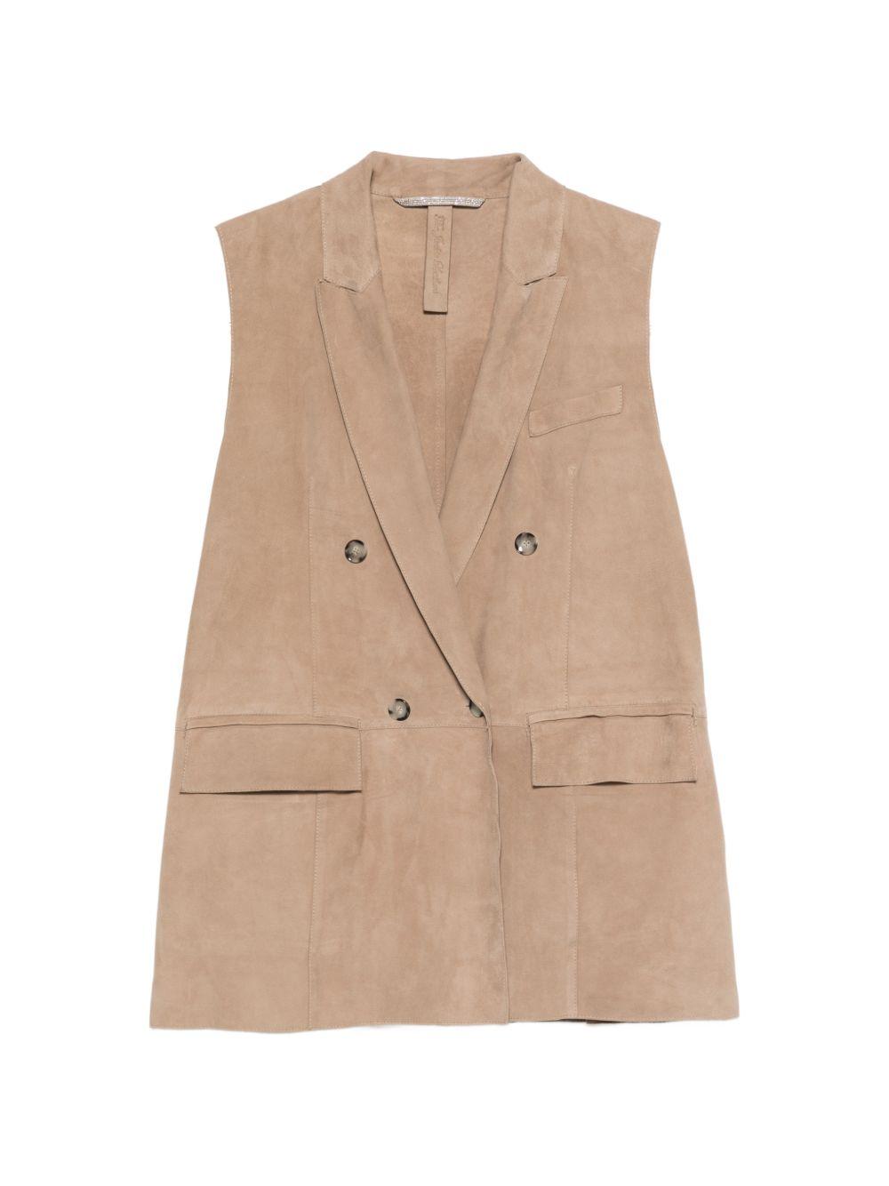 THE JACK AND JACKIE LEATHERS Gilet in suede marrone chiaro con tasche
