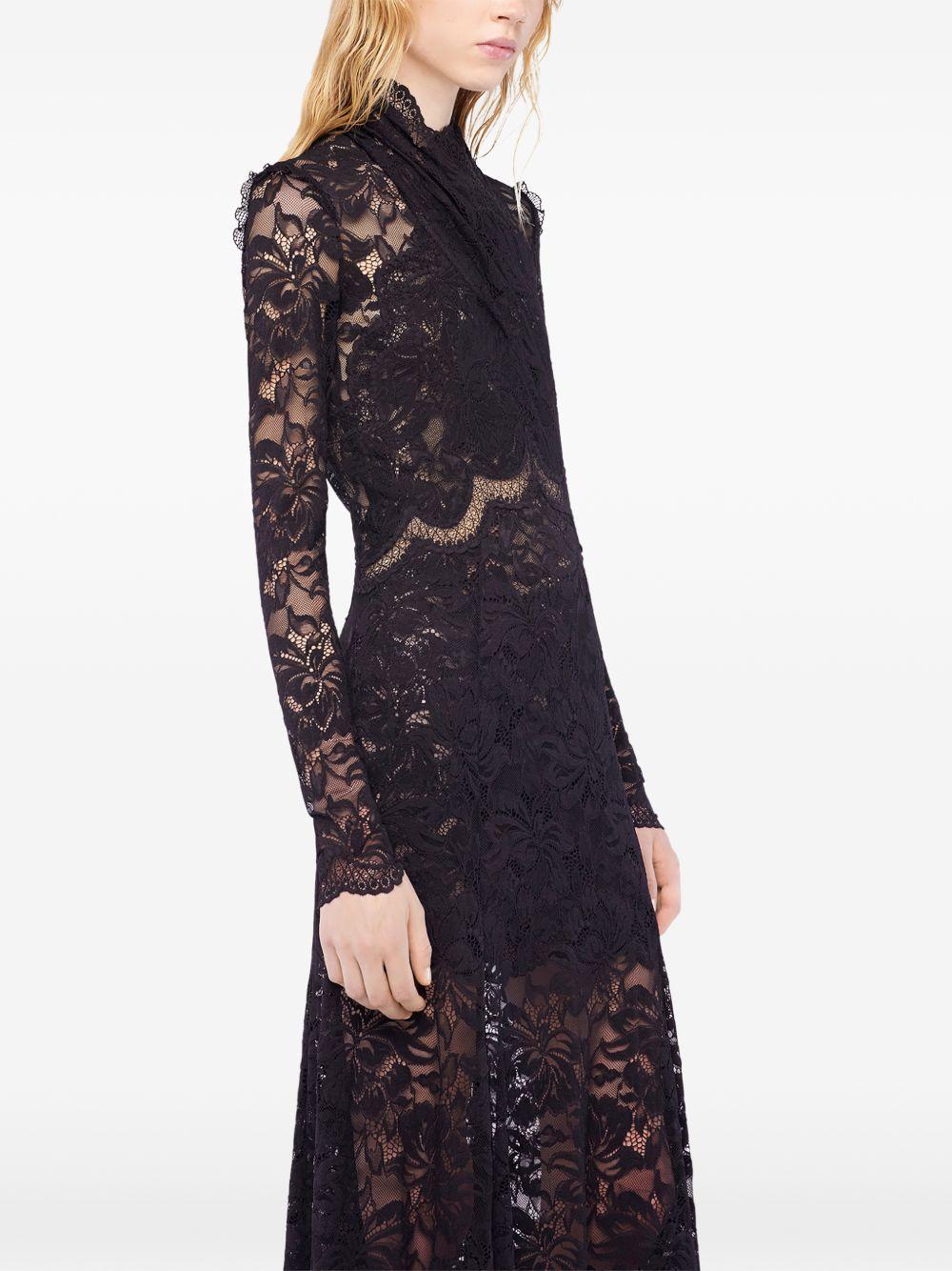 RABANNE Abito lungo nero in pizzo semi trasparente