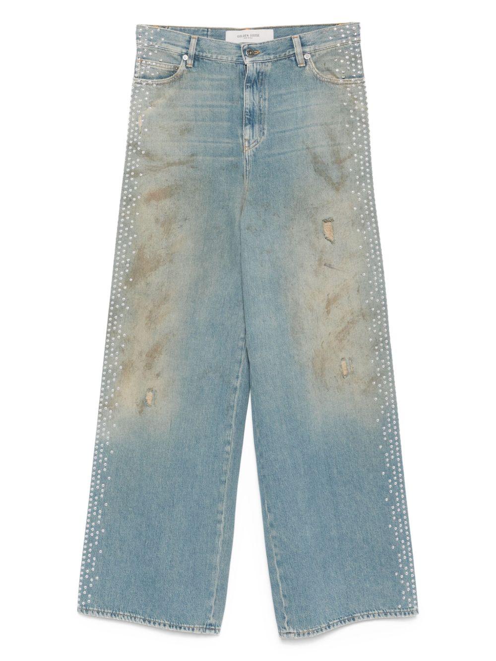 GOLDEN GOOSE Jeans denim con effetto vissuto e borchie