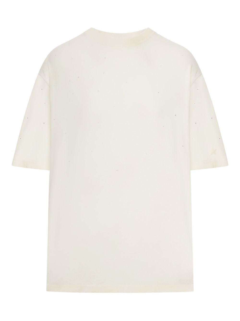 GOLDEN GOOSE T-shirt in cotone avorio con stampa sul retro