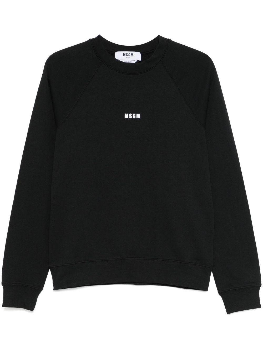 MSGM Felpa girocollo in cotone nero con logo<BR/>