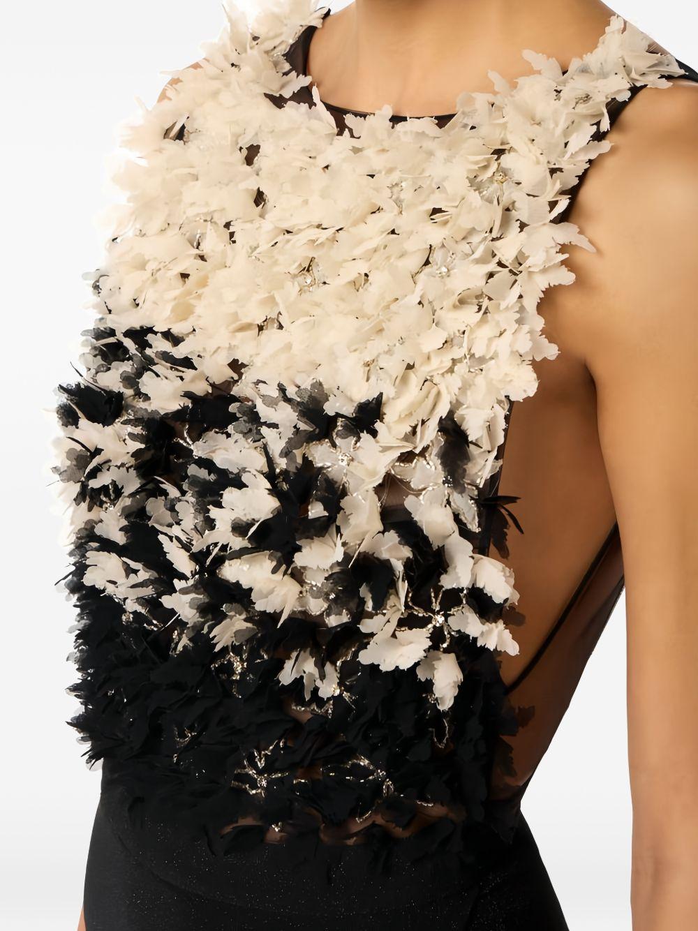 ELISABETTA FRANCHI Abito lungo bianco e nero con dettagli floreali